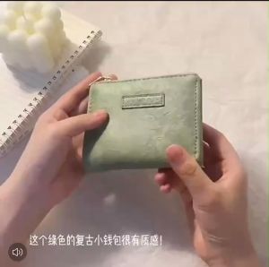 Ví nữ ví da nữ bóp tiền nữ da sần ví ngắn dạng gập dây khóa kéo phong cách retro cho nữ