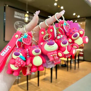 พวงกุญแจรูปตุ๊กตาหมีสตรอเบอร์รี่รูปการ์ตูนสวยๆของ Disney Minnie lotso kado Kecil ของตกแต่งจี้รูปตุ๊กตาเด็กนักเรียนอะนิเมะน่ารัก