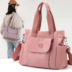 Fashionable Large Capacity Nylon Canvas Tote Bag Casual Solid Color Commuter Womens Bag Single Shoulder Slant Crossbody Bag