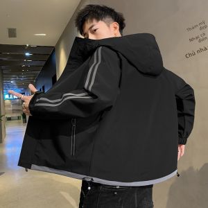 ROMON | Áo khoác nam Lomar có mũ trùm đầu mùa xuân thu mới ngắn ngoài trời chống gió thể thao thường ngày áo khoác nỉ chống gió mùa thu