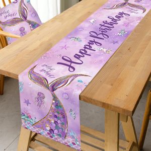 Mermaid Tail Table Runner Little Mermaid Theme Birthday Party Decoration Kids Girl Happy 1st Birthday Party Baby Shower Supplies