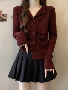 WANGGONGZHU | Slimming Large Size Womens Shirt Fashionable V-neck Korean Style Commute Design Casual Long Sleeve Button Up Top