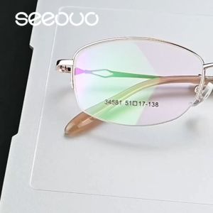 Seeouo Frame Kacamata Model Kotak Half Rim Style Wanita Kekinian Plano Lensa Bisa Minus Bahan Metal Kuat Kokoh 34581