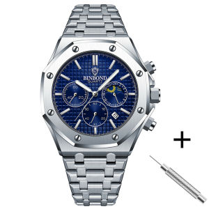 BINBOND 0161 แฟชั่นผู้ชายนาฬิกาควอตซ์สามตาหกเข็ม Chronograph กันน้ําปฏิทินผู้ชายนาฬิกาควอตซ์