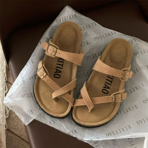 XIXITIAO | Slender Dual Strap Retro Suede Leather Flat Sandals