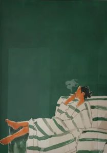 Nordic Style Emerald Green Stripes Casual Girl Canvas Wall Art Painting Modern Abstract Female Minimalist Posters for Home Decor