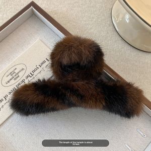 Large Size Autumn Winter Luxury Leopard Print Plush Hair Clips Womens Fashionable Elegant Hairdo Shark Clamp Hair Accessories