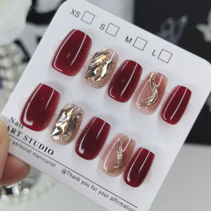 2025 New Champagne Firework Handmade Nail Art Wearable Nail Tips White Enhancing Cat Eye Design False Nails Set from China