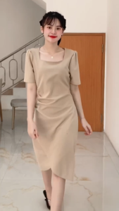 summer beige long fitted dress for women casual plus size cocktail dress formal elegant and classy