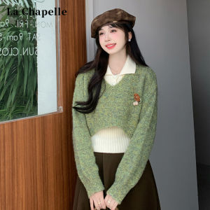 La Chapelle | Bộ Áo Sweater Cổ Polo Màu Phối Vintage Pháp