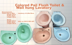 Cute Colorful Water closet / Pail flush Toilet and Corner wall hung lavatory / Bathroom fixtures for kids