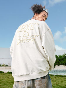 nuthink | American Retro Pearl Embroidery Fleece Hoodie