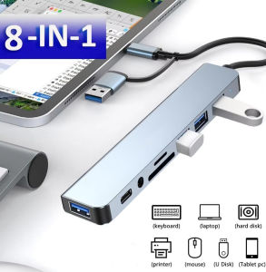 Congdi | 8 In 1 USB 3.0 HUB Type C USB-A Hub Splitter 8 Port USB 3.0 With USB-C High Speed Data Transfer For PC Laptop Macbook Accessorie