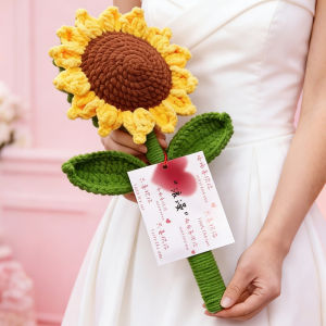 QIWEILANG | Valentines Gift Handmade Yarn Knitted Giant Sunflower Bouquet