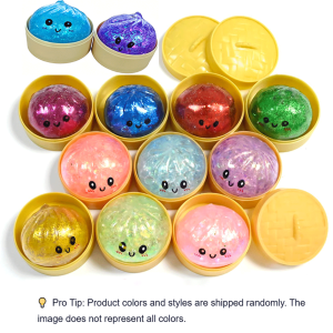 Sparkle Bun Squishy Toy Slow Rebound Stress Relief Squeeze Ball Soft With Bead&Steamer Fidget Toy for Anxiety Relief Sensory Toy