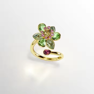 💖Swarovski💖(New) Idyllia Mixed Cut Green Flower Gem Open Ring S925 Sterling Silver Womens Fashion Ring Hypoallergenic Non-allergenic Valentines Day Gift Birthday Gift for Girlfriend Bestie