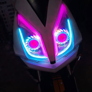 MileRush 1x Motorcycle LED Angel Eyes Headlight Projector Lens Strobe High/Low Beam Moto Headlamp DRL Lamp