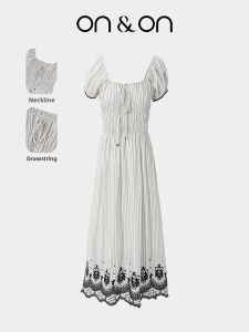 ON&ON | French Retro Stripe Color Block Embroidery Youthful Dress