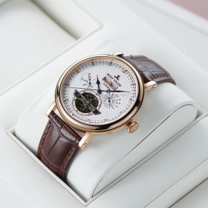 Reef Tiger RT Top Brand Mens Mechanical Watch Luxury Tourbillon Genuine Leather Strap Perpetual Calendar RGA1903