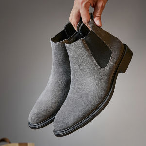 GRAZIA New Genuine Leather Chelsea Boots for Men Cow Suede Business Square Toe Mens Boots