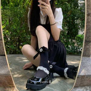 Velvet Socks for Women Ins Trendy Japanese College Style Easiest for Match Lolita Pearl Flower Bow Tie JK Tube Socks