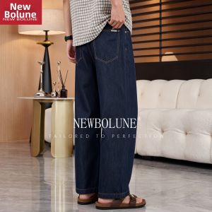 NEW BOLUNE | Retro Style Original Color Denim Straight Loose Wide Leg 9 Part Jeans for Men