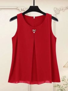 Summer Sleeveless Vest Womens round Neck Loose Fit Inner Wear Large Size Top Butterfly Knot Commute Style Thin Base Shirt