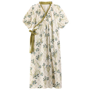 Váy ngủ nữ MiiOW bằng cotton có đệm ngực cổ chữ V in hoa ngọt ngào - mùa xuân hè