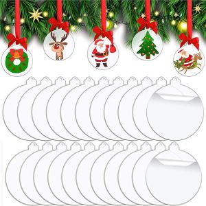 10Pcs Christmas Tree Hanging Ornament Transparent Acrylic DIY Disc Christmas Round Decoration Handmade Xmas Craft