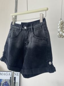 Sweet Cool Black Grey Hemmed Denim Shorts Women Summer Loose A-Line Wide Leg Hot Pants Hip Covering High Waist Short Pants