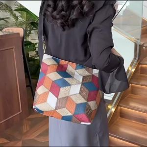 228LouisWill Womens Bag Tote Bag Shoulder Bag Cross-body Messenger Large Capacity Bag Bohemian Style Bag Splicing Contrast Buckle Design R Printing Adjustable Shoulder Straps Zipper Inner Pocket