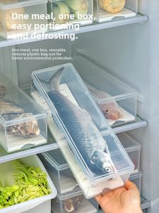 Kitchen Fridge Fish Meat Preservation Box Vegetable Fruit Drain Storage Container Sealed Categorization Japanese Style Bin