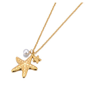 Lokaer Exclusive Design Handmade Jewelry Ocean Style Pearls Starfish Shell Pendant Necklace Stainless Steel Women Jewelry N25013