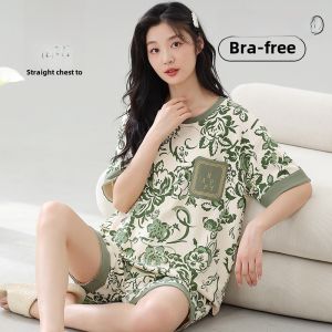 Sweet Style Pure Cotton Sleepwear Womens Short Sleeve One-Piece Home Clothes Summer Lightweight Breathable Underwear Set