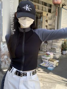 เผ็ด เด็กผู้หญิง ซิป เสื้อยืดแขนยาว ผู้หญิง สลิมฟิต สะพายไหล่สไตล์สั้น คาร์ดิเกน ปกตั้ง ฤดูใบไม้ร่วง แฟชั่น