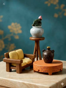 Mô hình nội thất mini cổ điển - Set bàn ghế bình hoa trang trí tiểu cảnh phụ kiện nhà búp bê Dollhouse phong cách Trung Hoa (5 mẫu)