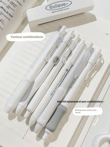 Mura Neutral Pen New Cream White Tea Series Press Pen ST Pen Head Smooth High Aesthetic Value Fast Drying Exam Special Black Writing 0.5 Press Black Pen