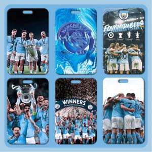 ป้ายป้ายชื่อบัตรอาหารบัตรประจำตัวนักเรียนสำหรับนักเรียนกระเป๋าเก็บบัตรแมนเชสเตอร์ซิตี้แบบเลื่อนทำจาก ABS บัตรคีย์การ์ดใบอนุญาตทำงาน