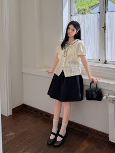 MASISI | Navy Collar Slimming Plus Size Set Shirt and Skirt