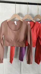 Aó tập gym yoga thể thao nữ croptop dài tay xỏ ngón có mút lót quần dài chun mông dệt kim quảng châu Bin Sports A278