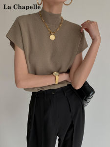 Lachapelle French Vintage Half High Collar Short Sleeve T-Shirt Women Summer Ice Silk Loose Knitted Base Shirt Hong Kong Style Top