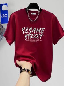 Ankang Red Short Sleeve T-Shirt Women Loose Pure Cotton Summer New American Letter Fashion round Neck Top Trendy Commute Style
