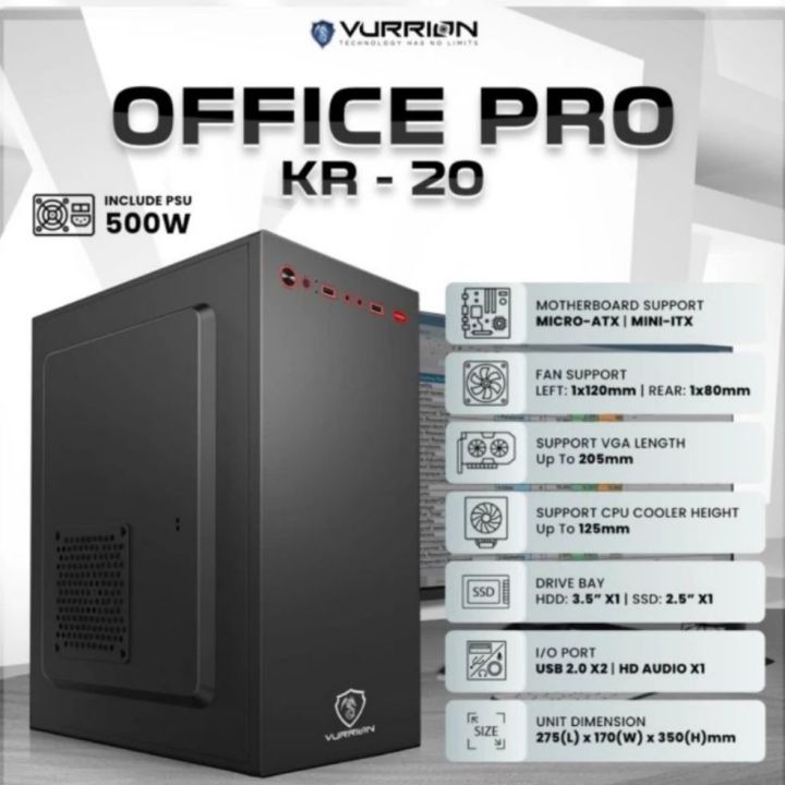 CASING PC VURRION OFFICE PRO KR-20 MICRO ATX PSU 500WATT Hard