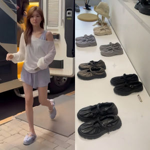 Rockfish Thick Heel Mary Janes Casual Shoes Ballet Flats Womens Leather Folded Edge Fashionable Comfortable round Toe mid Heel