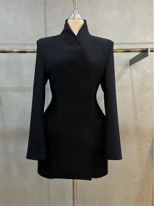Elegant Fitted Slimming Black French Style Notch Collar Ladies Suit Jacket