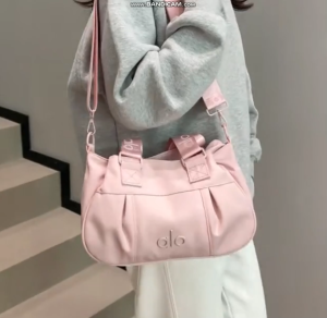 Alo Ruched Nylon Handbag Logo Printed Wide Top Handle Detachable Adjustable Crossbody Strap Multi Pocket Casual Gym Travel Women Shoulder Bag