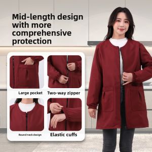 MONLEYTA | Womens Fashionable Fleece Lined Thickened Work Apron Waterproof Oil Resistant For Office Use Kitchen Gown Adult Size XL-4XL