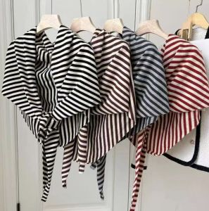 Korean Style Simple Retro Striped Large Scarf Wool Blend Atmosphere Feeling Spring Autumn Winter Multifunctional Triangle Shawl