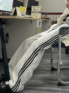 Tall Long Light Gray Straight-leg Loose Casual Pants Womens 175 Long Stripes Wide Leg Mop Sweatpants Spring & Fall