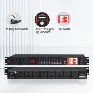 ปลั๊กติดแร็คเครื่องกรองกระแสไฟฟ้า 3 ตา 10 ช่อง 220V + 1 ช่อง 5V USB